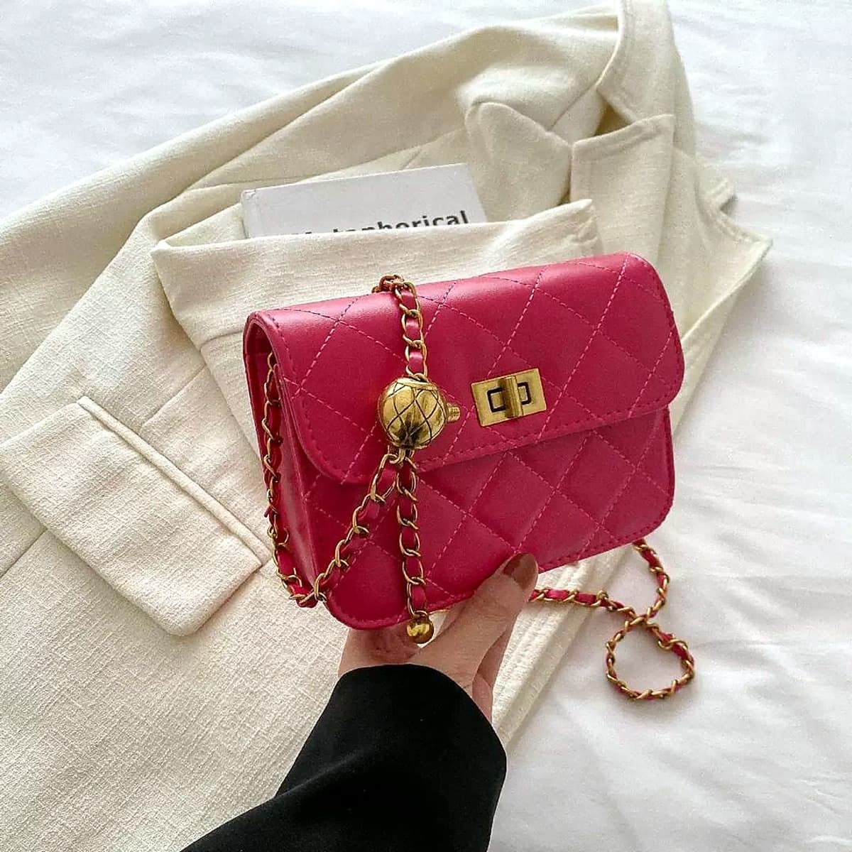 Pink Quilted Mini Chain Handbag