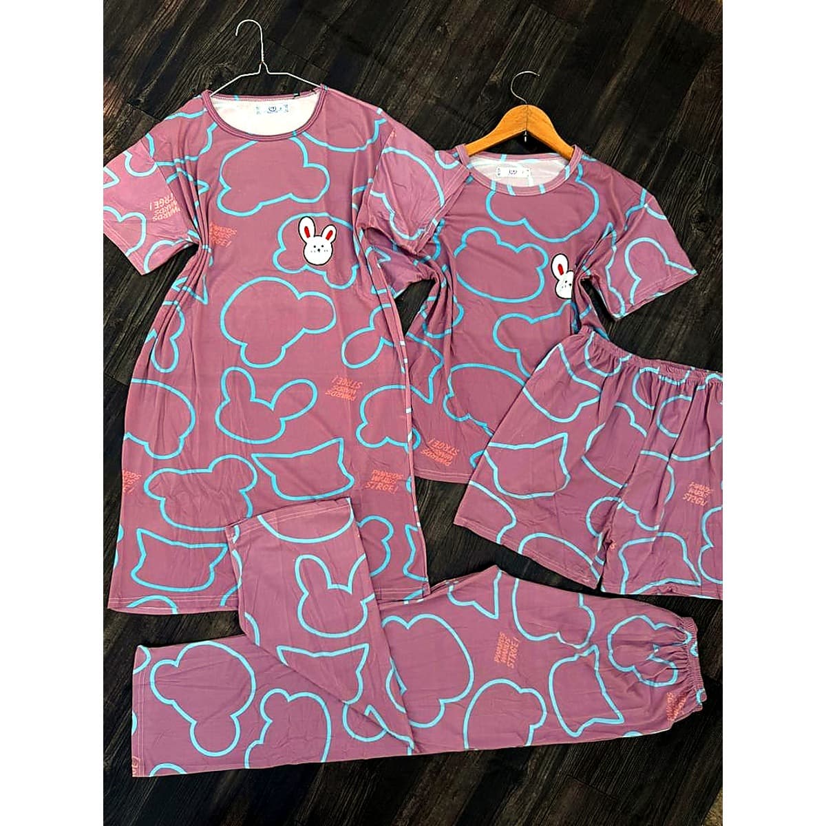 Purple Bunny 4-Piece Nightwear Set