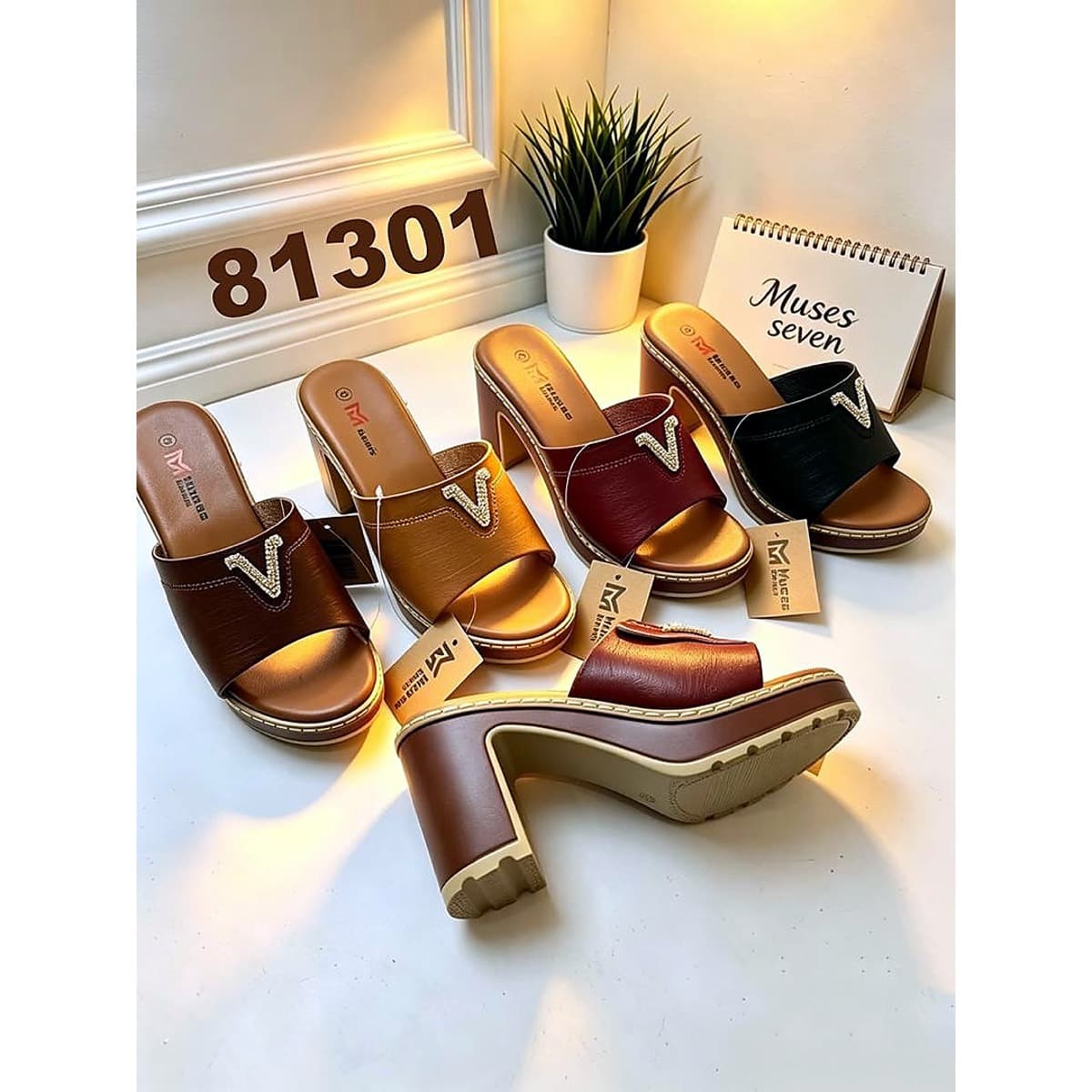Ladies Block Heel Slippers