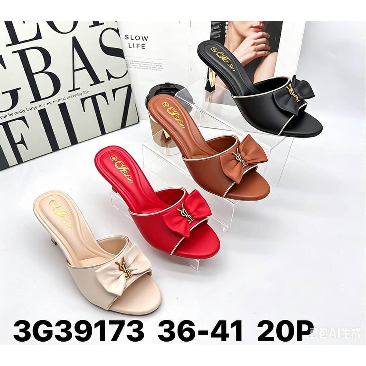Ladies Bow Heel Slippers / Sandals