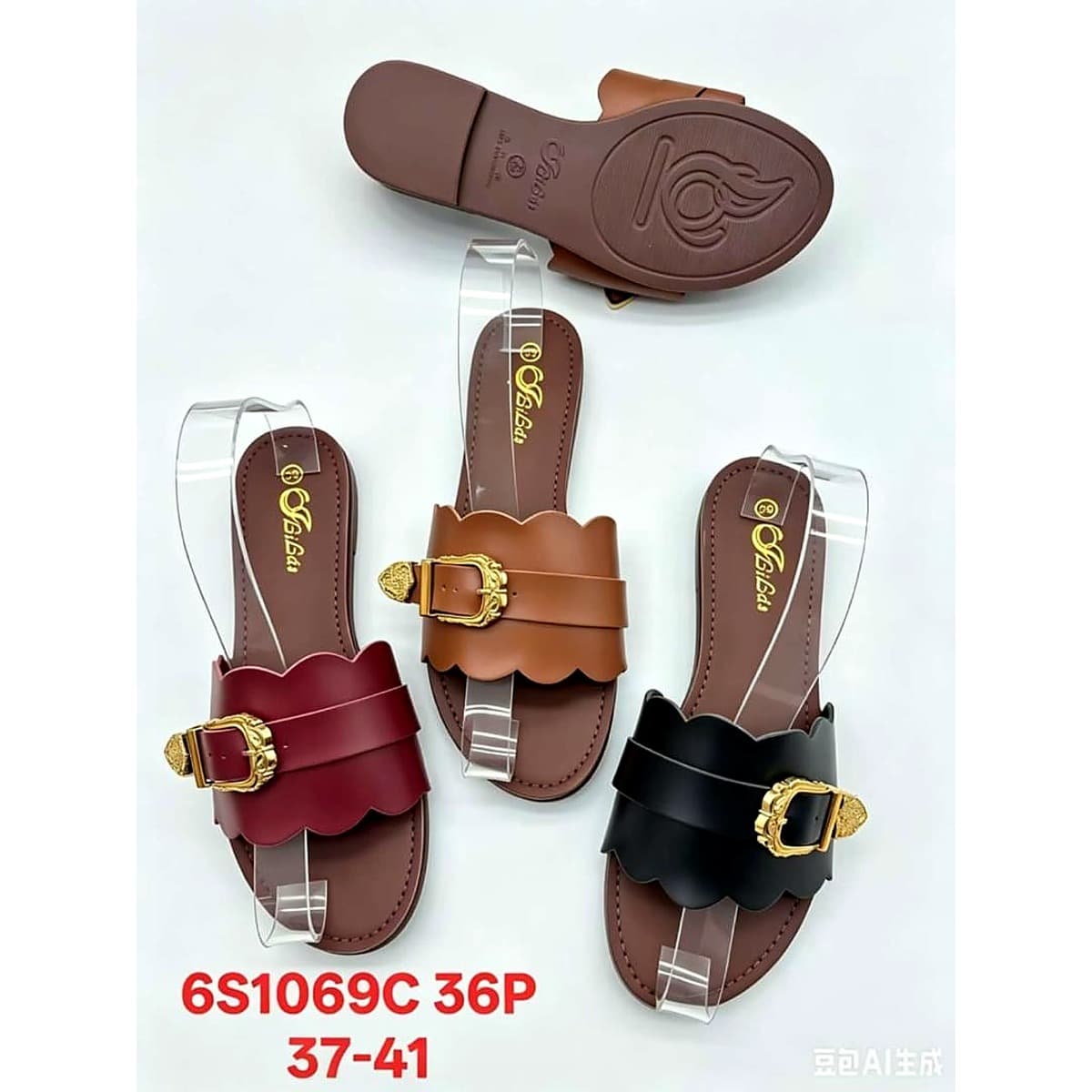 Ladies Buckle Flat Slippers